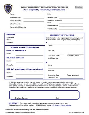 18 Printable Emergency Contact Form Templates - Fillable Samples in PDF ...