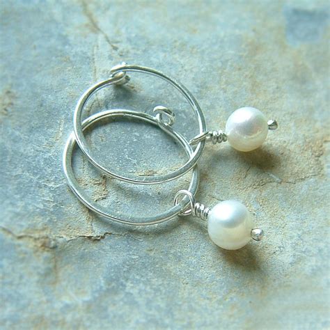 Small Hoop Earrings Pearl Earrings Sterling Silver Tiny Hoops | Etsy