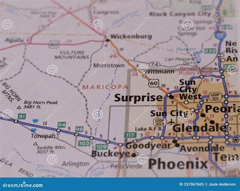 Surprise Arizona on a map stock image. Image of suburbs - 257067605