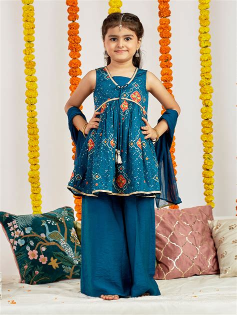 VASTRAMAY Girls' Turquoise Blue Kurta Palazzo Set – vastramay