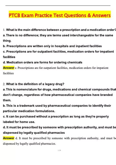 PTCB Exam Practice Test (Latest 2025 / 2026 Update) Questions and ...