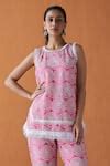 Buy Pink Cotton Lace, Embroidery Round Neck Cora Schiffli Floral Swirl ...