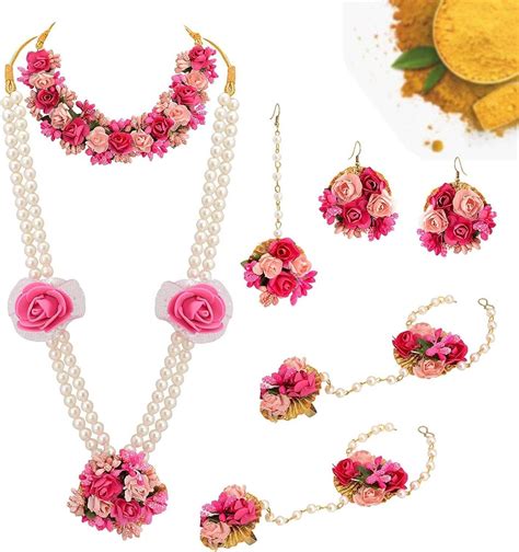 Paru Fabrics Pink Artificial Flower Jewellery Set India | Ubuy