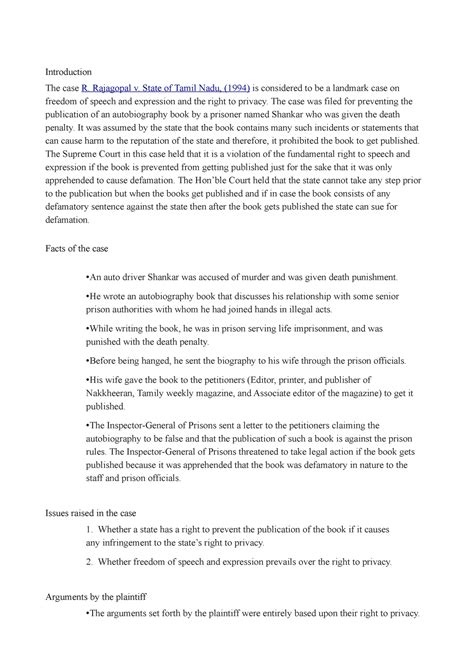 RTI Project - Judgememt - Introduction The case R. Rajagopal v. State ...