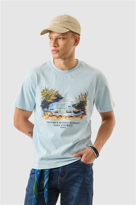 Buy Men's Lake District Light Blue Slim Fit T-Shirt Online | Snitch ...