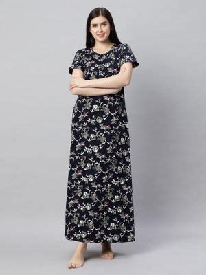 Buy Quira Women Navy Blue Pure Cotton Printed Nightdress (M) Online