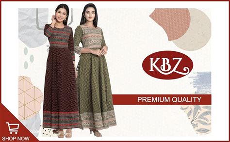 Buy KBZ Women's Printed Cotton Blend Anarkali Kurta with Printed Border ...