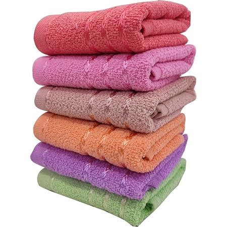 STAMIO Cotton 390 GSM Hand Towel 13 X 21 Inches (Set of 6, Multicolor ...