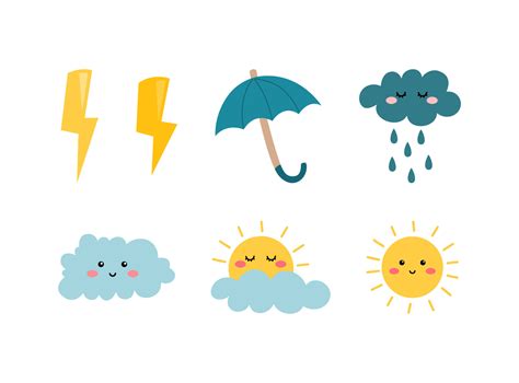 Collection of cute weather clipart vector flat 5927980 Vector Art at ...