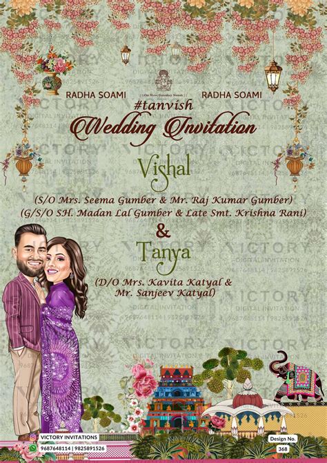 Charming couple caricature invitation card for wedding ceremony of hin ...