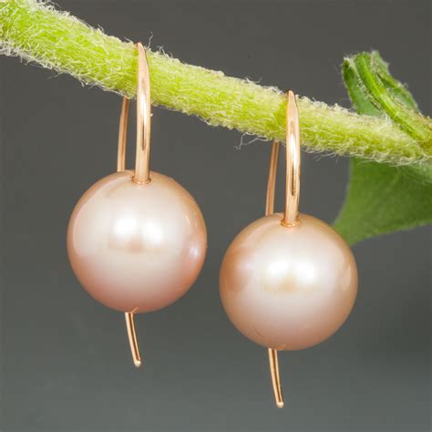 Earrings, "Short Open Loops" Pink Fresh Water 11.6mm Round Pearls, 14K ...