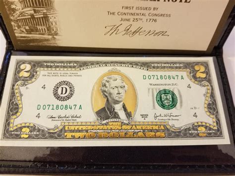 2003-A 22K Gold Leaf $2 Two Dollar Bill Federal Reserve Note ...