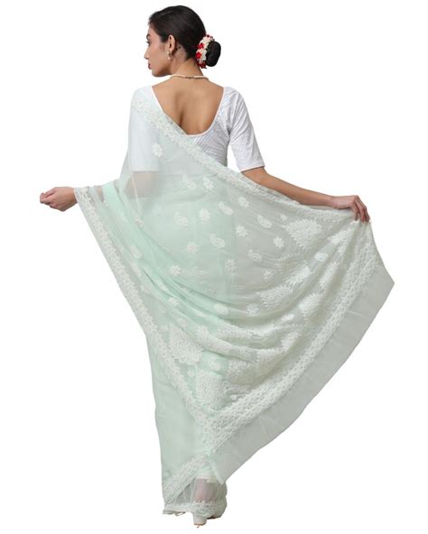 Green Lucknowi Chikankari Georgette Saree