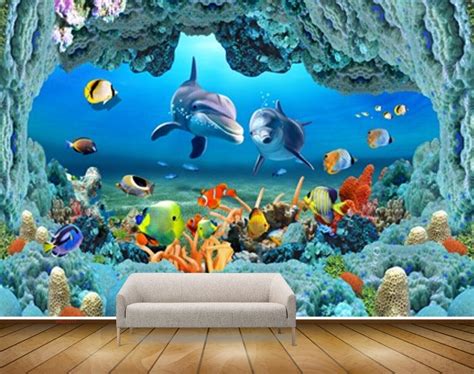 Avikalp MWZ2217 Sea Dolphins Fishes Anemones Stones Underwater Water O ...