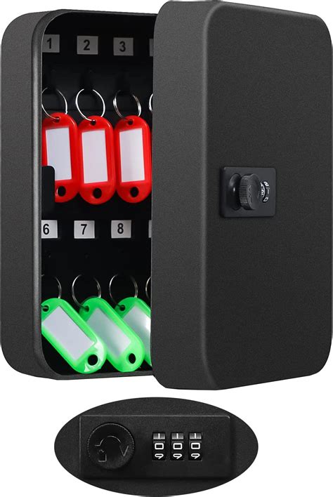 Small Key Storage Lock Box, Locking Key Cabinet Wall Mount with 20 Key ...