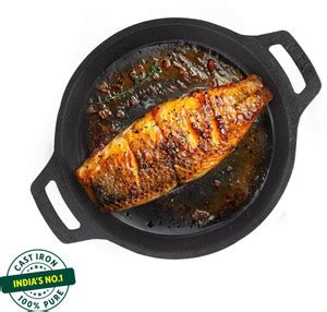 The Indus Valley Pre- Seasoned Cast Iron Fish Fry Pan With Double ...