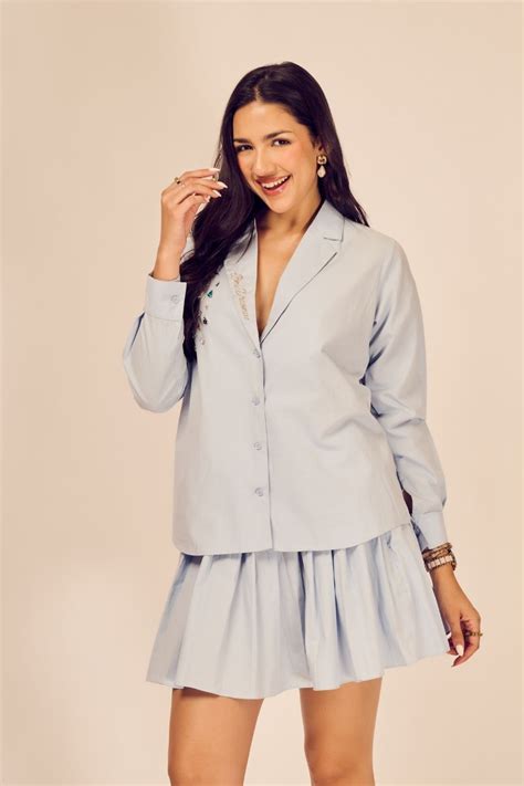 Frostbite Powder Blue Cotton Poplin Coord Set – LabelSwish