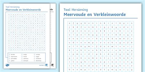 Taal Hersiening - Meervoude en Verkleinwoorde Woordsoek