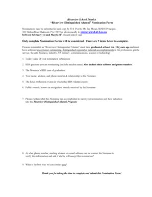 Fillable Online Distinguished Alumni Nomination Form - Riverview High ...