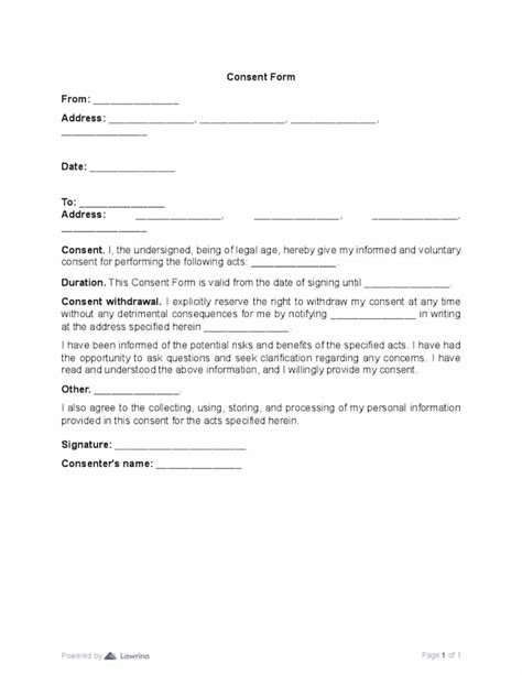 Image result for Consent Form Examples