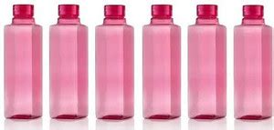 MADHAV Square Shape Water bottle with Plastic Cap (Set of 6, PINK) 1000 ...