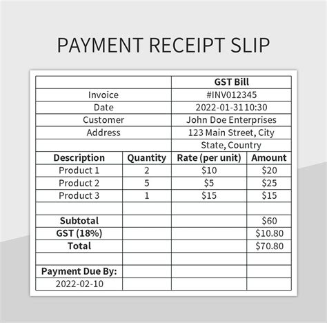 Payment Receipt Slip Excel Template And Google Sheets File For Free ...