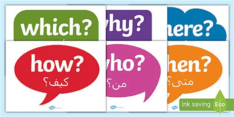Question Words on Speech Bubbles Arabic Translation - arabic