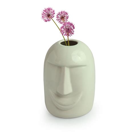 'Tribal Smiling Face' Decorative Ceramic Vase (Handglazed, 13.5 cm ...
