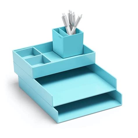 Buy Poppin Super Stacked Desk Set - Aqua. Two Letter Trays, Accessory ...
