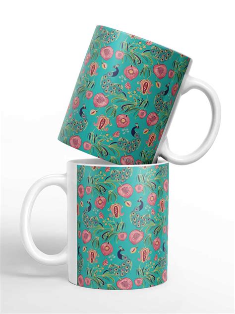 Buy Macmerise Payal Singhal Anaar and Mor Teal Ceramic Coffee Mug ...