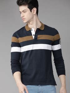 Roadster Striped Men Polo Neck Dark Blue T-Shirt - Buy Roadster Striped ...