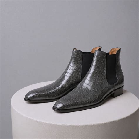 Grey Croc Print Leather Lucca Slip On Chelsea Boots - AW24 – Costoso ...