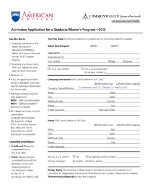 Fillable Online theamericancollege For Internal Use Only 1350081 ...