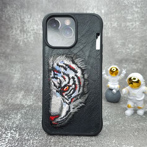 iPhone 14 Pro Max Nimmy 3D Embroided Animal Face Leather Case - Black ...