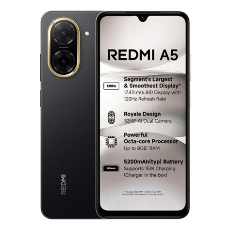 Buy Redmi A5 128 GB, 4 GB RAM, Black, Mobile Phone at Reliance Digital