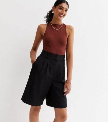 ONLY Black High Waist Pleated Long Shorts | New Look