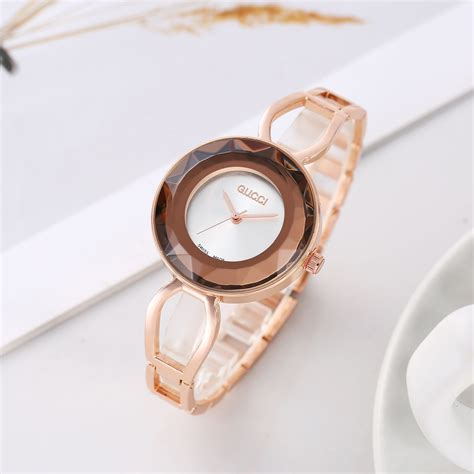 GC Gold Color Watch With White Dial With BRown Color Crystal Case Watc ...