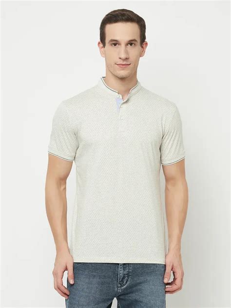Octave Men White Henley Neck Raw Edge T-shirt