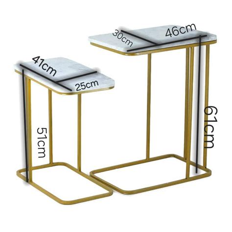 Buy ELEGANT Sofa Side Golden Rectangular Nesting Tables - Modern Marble ...