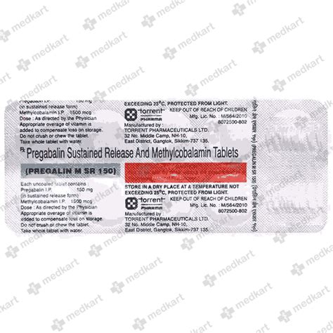 PREGALIN M SR 150MG TABLET 10'S : View Price, Combination and ...