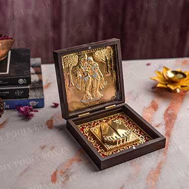 Buy 24kt Gold Foil Radha Krishna Pooja Peti Online in India - Mypoojabox.in