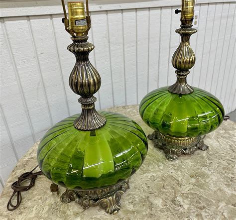 Vintage Hollywood Regency Style Green Glass Table Lamps at 1stDibs ...