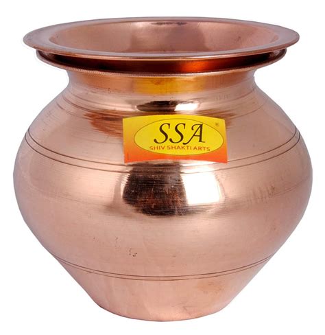 Pure Copper Kalash Lota - With Lid - for Temple Use & Pooja Purpose(Bi ...