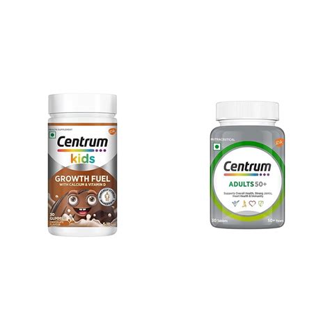 Centrum Kids Growth Fuel - 30 Gummies(100% Veg) & Centrum Adult 50 ...