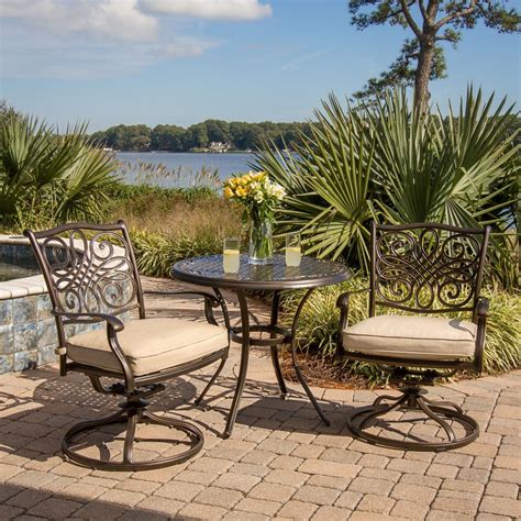 Hanover Traditions 3-Piece Outdoor Bistro Set with Cushioned Swivel ...