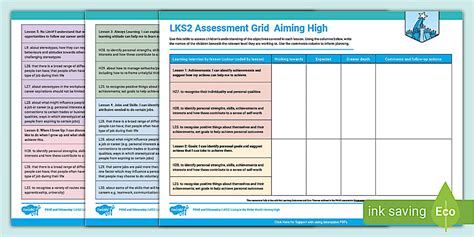 PSHE: LKS2 Aiming High - Teacher Assessment Grid - Twinkl