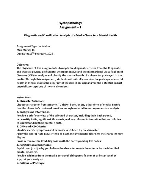Psychopathology I Assignment 1: Media Character Mental Health Analysis ...