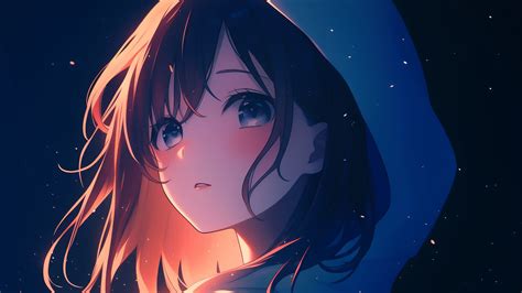 Download wallpaper 1920x1080 girl, cloak, hood, stars, anime, art full ...