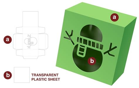 Weihnachtsbox gestanzte Vorlage und 3D-Modell | Premium Vektor