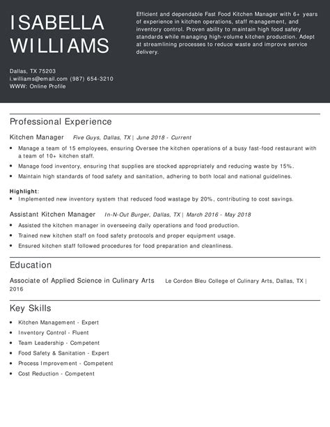 Fast Food Manager Resume Examples